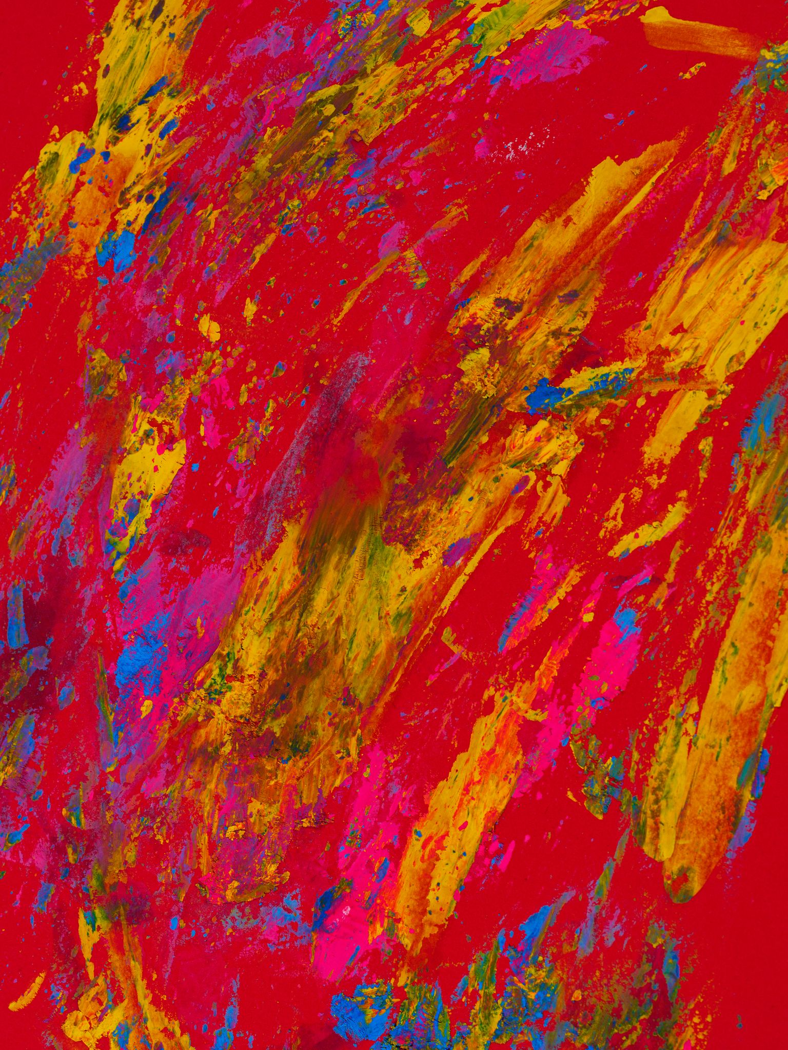 Colorful abstract art with bold paint strokes on a bright canvas.